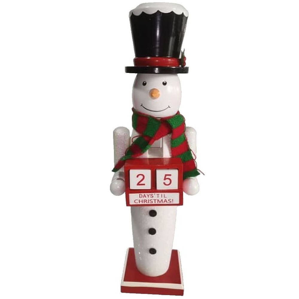 Wooden Christmas Nutcracker, 15", SNOWMAN WITH COUNTDOWN TO CHRISTMAS BOARD, AC